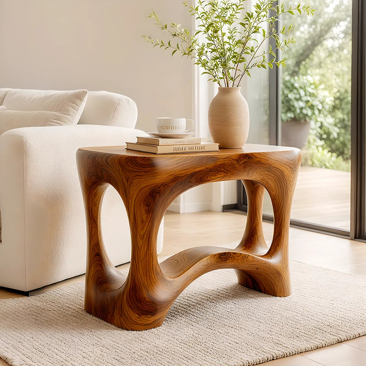 Modern Sculptural End Table | Organic Accent Side Table with Rounded Square Top HG021-3496