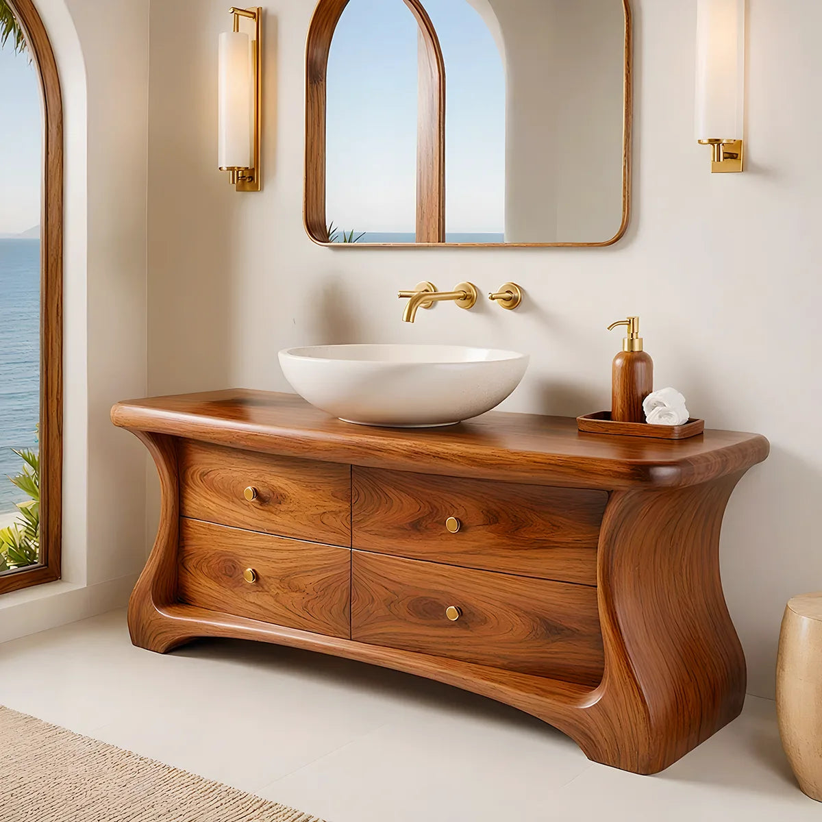 Modern Curved Bathroom Vanity with Four Drawers and Sculptural Silhouette HG021-4553