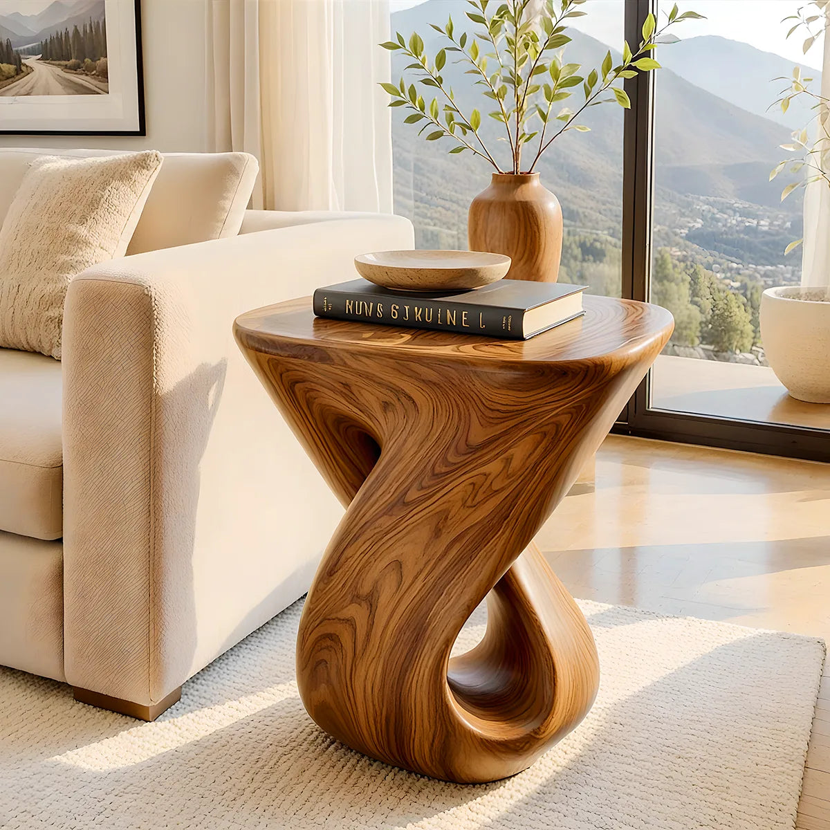 Modern Rounded Square End Table | Twisted Sculptural Accent Side Table HG021-9463
